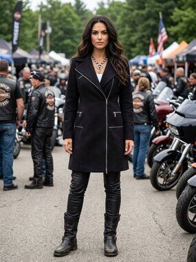 Black Biker Moto Stylish Coat Medium